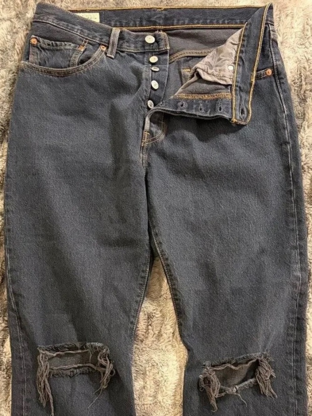 Levi's 501 Premium High Rise Cropped Jeans - Dark Wash Distressed - 31x26